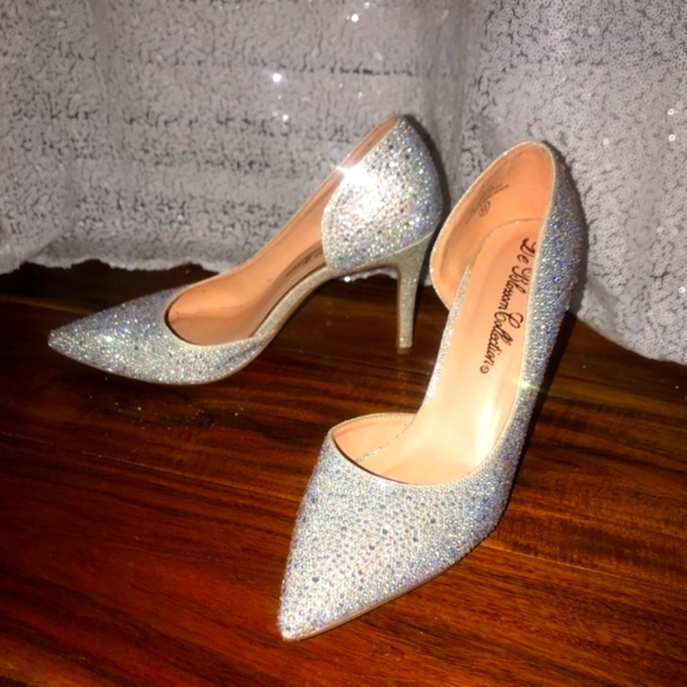 💎 Rhinestone D’orsay Pointed Toe Pumps Prom